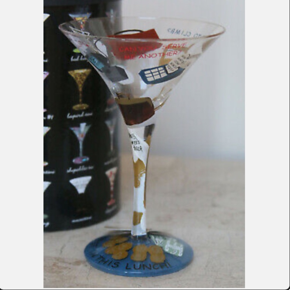 NIB~ NEW~ LOLITA * MARTINI LUNCH * HAND PAINTED MARTINI GLASS ~ RARE ~